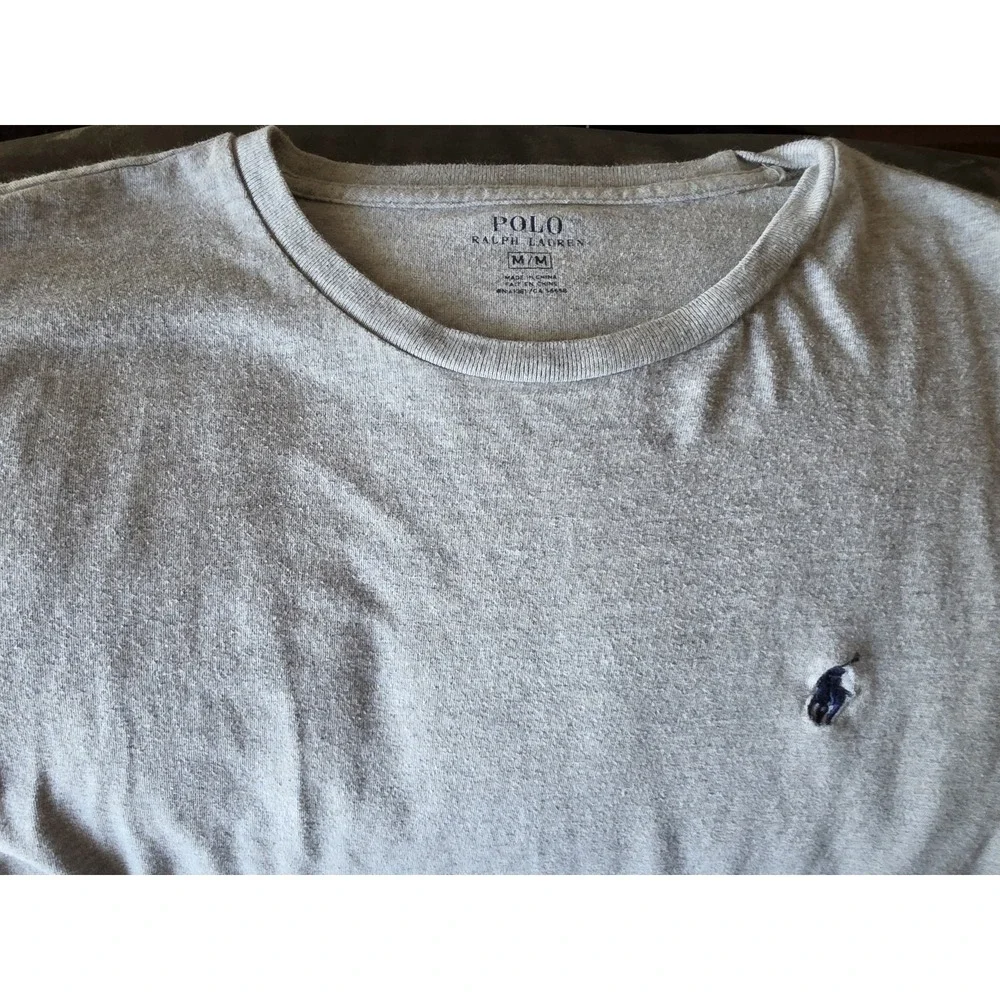 Polo Ralph Lauren Men M Long Sleeve T-Shirt Gray Solid Crew Neck Tee Top